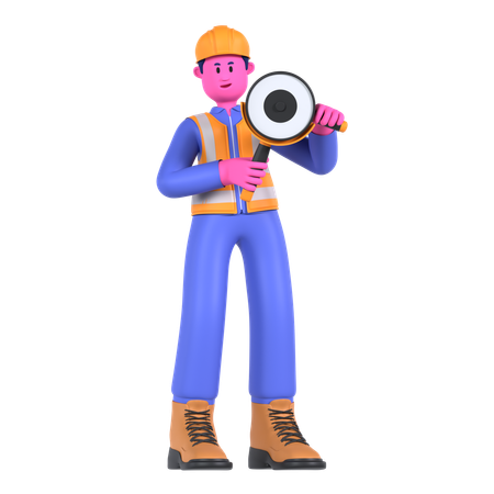 Trabajador masculino, tenencia, molinillo  3D Illustration