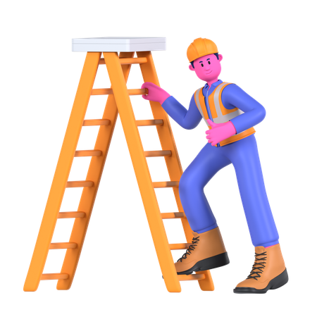 Trabajador masculino usando escalera  3D Illustration