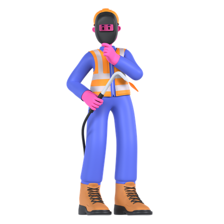 Trabajador masculino usando máquina de soldar  3D Illustration