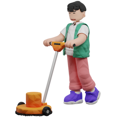 Trabajador puliendo piso  3D Illustration