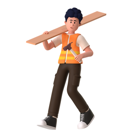 Trabajador masculino sosteniendo madera  3D Illustration