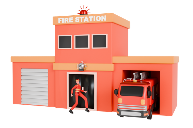 Trabajadores de bomberos en alerta de emergencia de incendio  3D Icon