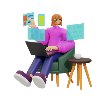 Trabaje de forma más inteligente, Los beneficios del trabajo en el sofá  3D Illustration