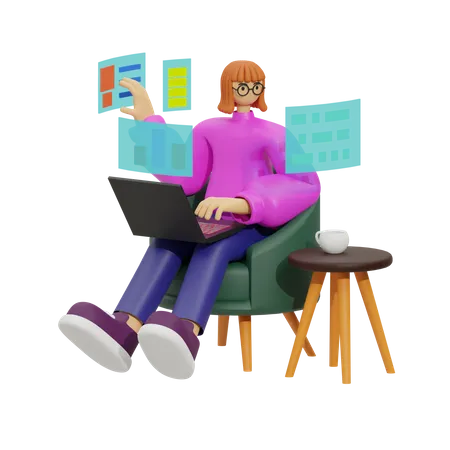 Trabaje de forma más inteligente, Los beneficios del trabajo en el sofá  3D Illustration