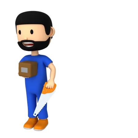 Trabalhador com serra  3D Illustration