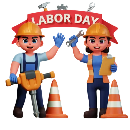 Trabalhador da construção civil comemorando o Dia do Trabalho  3D Illustration