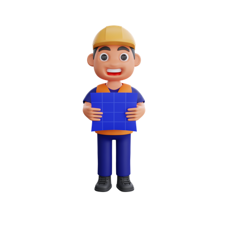 Trabalhador da construção civil masculino segurando o mapa do edifício  3D Icon