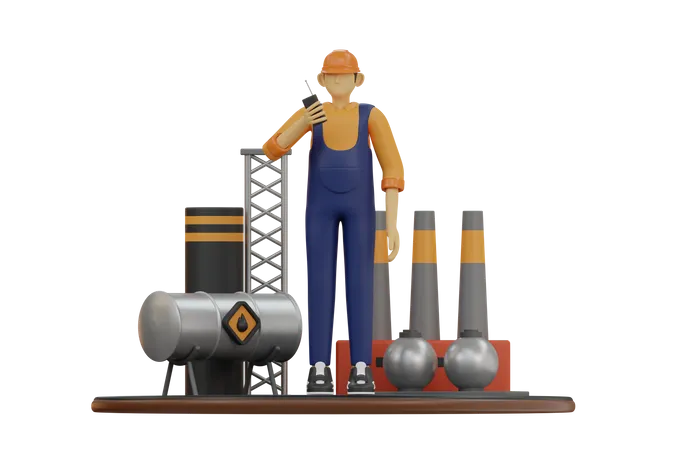 Trabalhador masculino na indústria petrolífera  3D Illustration