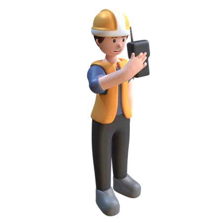 Coordenação de trabalhadores industriais usando walkie talkies  3D Illustration