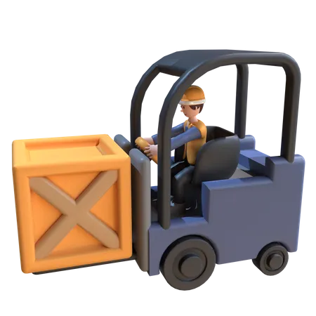 Trabalhador industrial dirigindo uma empilhadeira  3D Illustration