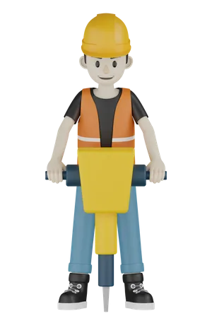 Personagem Masculino De Trabalhador Da Construcao Civil 3D Illustration