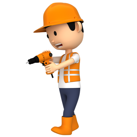 Trabalhador segurando a máquina de perfuração  3D Icon
