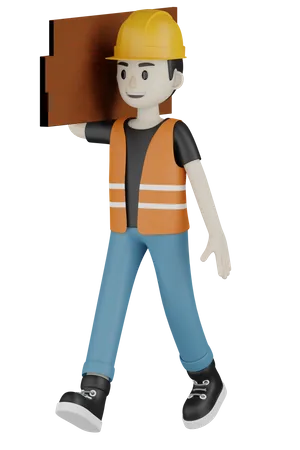 Personagem De Trabalhador Da Construcao Civil 3D Illustration
