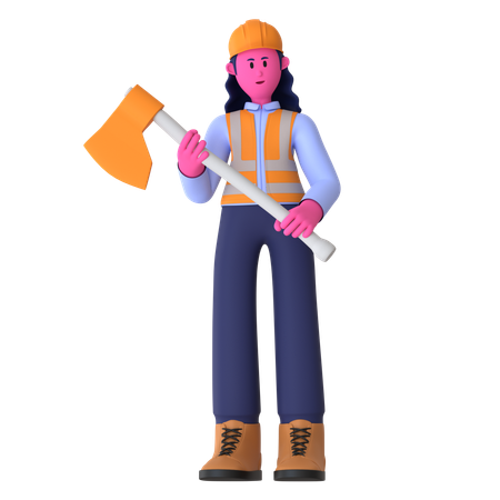 Trabalhadora segurando machado  3D Icon