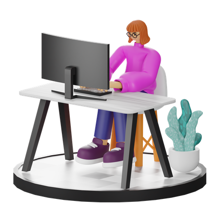 Trabalhadora trabalhando no computador  3D Illustration