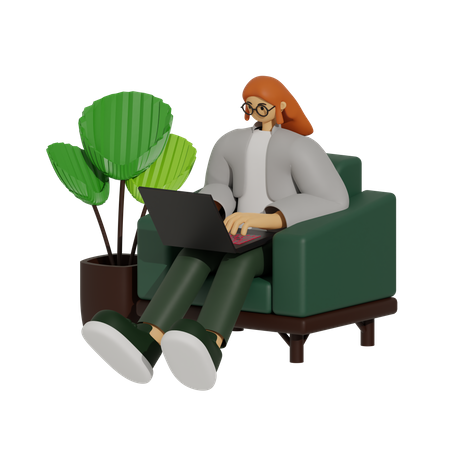 Trabalhe de maneira mais inteligente, os benefícios do trabalho no sofá  3D Illustration