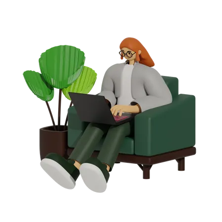 Trabalhe de maneira mais inteligente, os benefícios do trabalho no sofá  3D Illustration
