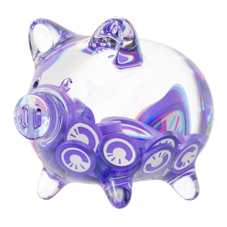 Trac Clear Glass Piggy Bank With Decreasing Piles Of Crypto Coins  3D Icon