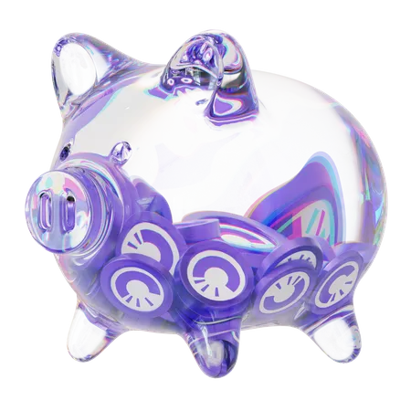 Trac Clear Glass Piggy Bank With Decreasing Piles Of Crypto Coins  3D Icon