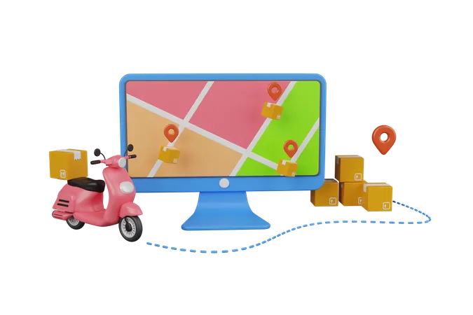 Track delivery location via website  3D Illustration