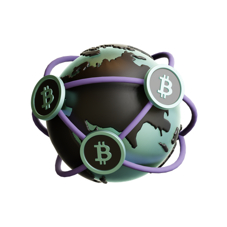 Commerce mondial de bitcoins  3D Illustration