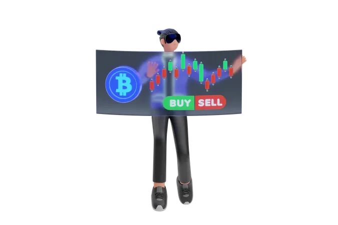 Trading cryptocurrency in Metaverse  3D Illustration