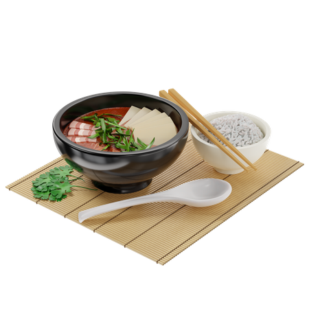 Traditional Korean soup Kimchi with meat and garnished with tofu and green onions  3D Icon