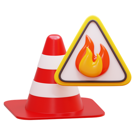 Traffic Cone And Fire Sign  3D Icon