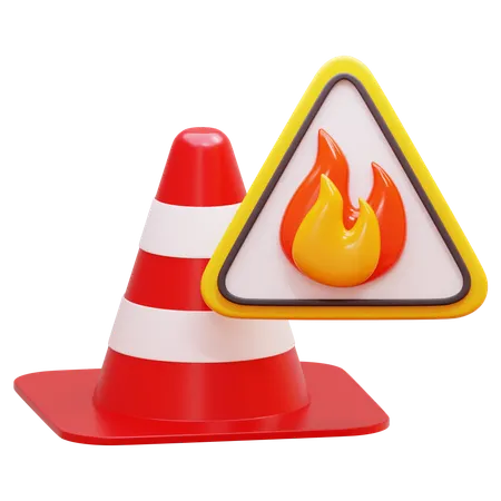 Traffic Cone And Fire Sign  3D Icon