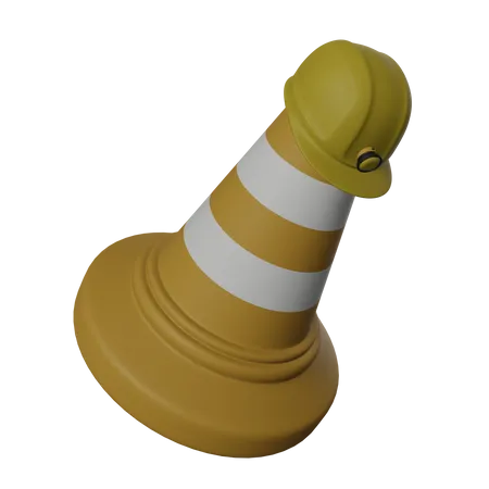 Traffic Cone And Safety Helmet  3D Icon