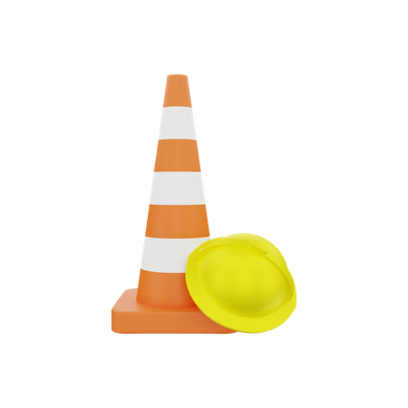 Traffic cone with construction hat  3D Illustration