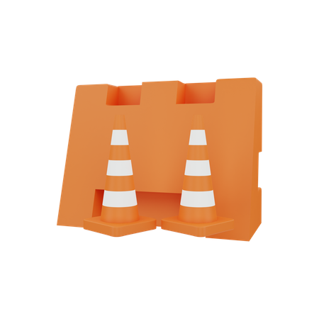 Traffic cone with roadblock 3D Illustration