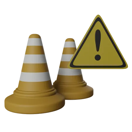 Traffic Cones With Warning Sign  3D Icon