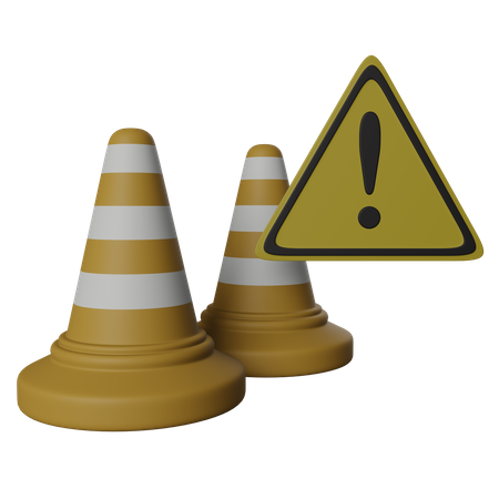 Traffic Cones With Warning Sign  3D Icon