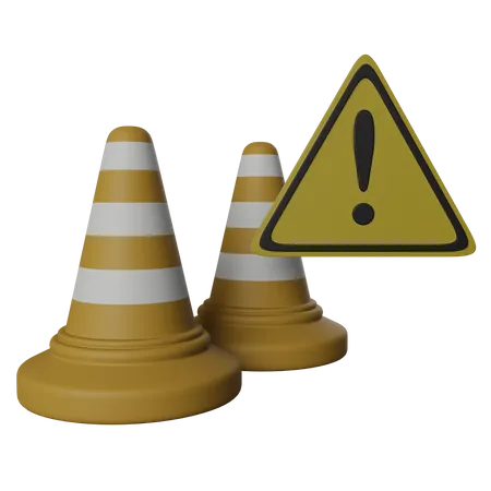 3 D Traffic Cones With Warning Sign Illustration 3D Icon