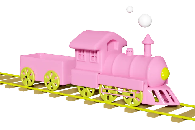 3 D Locomotive With Railroad Tracks Steam Train Transport Toy Summer Travel Service Planning Traveler Tourism Train Isolated 3 D Render Illustration 3D Illustration