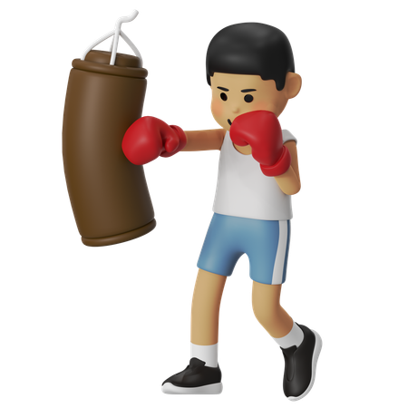 Training Bag Boxing Boy  3D Illustration