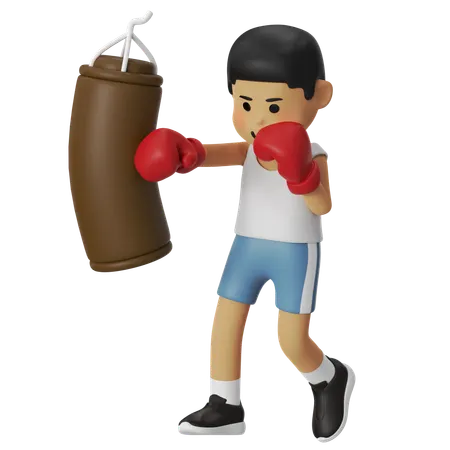 Training Bag Boxing Boy  3D Illustration