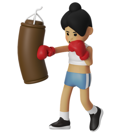 Training Bag Boxing Girl  3D Illustration