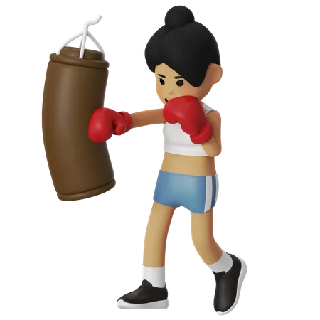 Training Bag Boxing Girl  3D Illustration