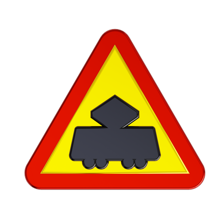 Tram Crossing Ahead Road Sign  3D Icon