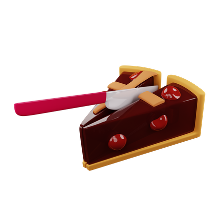 Tranche de tarte aux cerises coupée en deux avec un couteau  3D Illustration