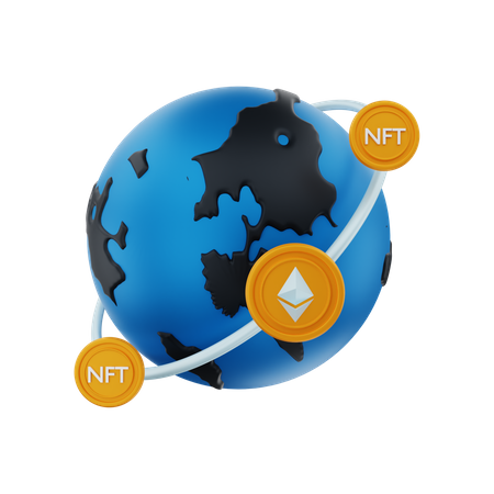 Transação global de moedas NFT  3D Illustration
