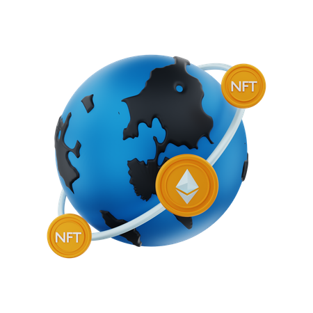 Transaction mondiale de pièces NFT  3D Illustration