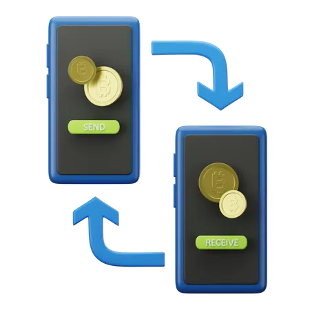 Transferencia de bitcoins por teléfono  3D Illustration