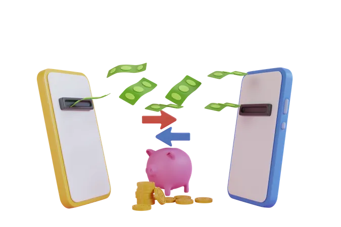Transferencia de dinero en línea entre aplicaciones  3D Illustration