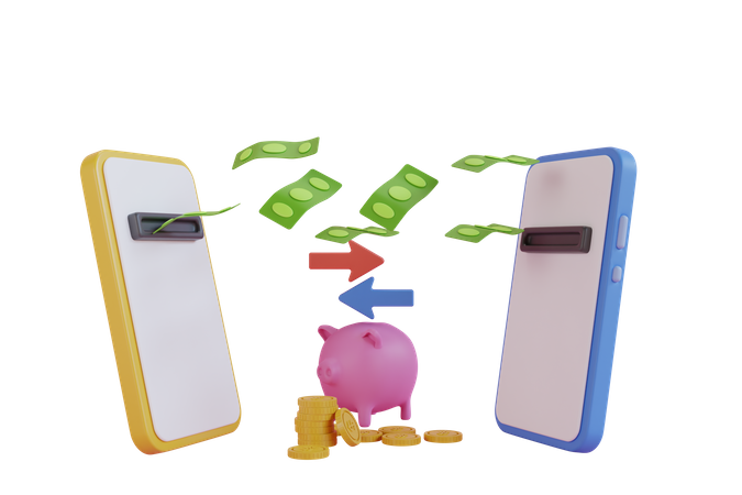 Transferência de dinheiro online entre aplicativos  3D Illustration
