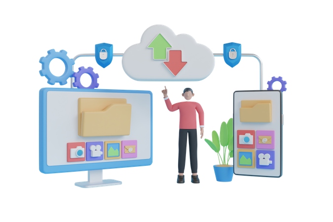 Transferring Digital Documents on cloud  3D Icon
