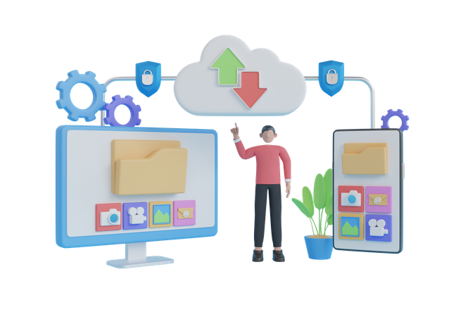 Transferring Digital Documents on cloud  3D Illustration