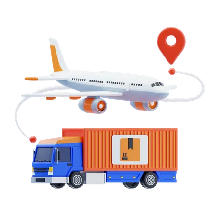 Transporte de carga con avión  3D Icon